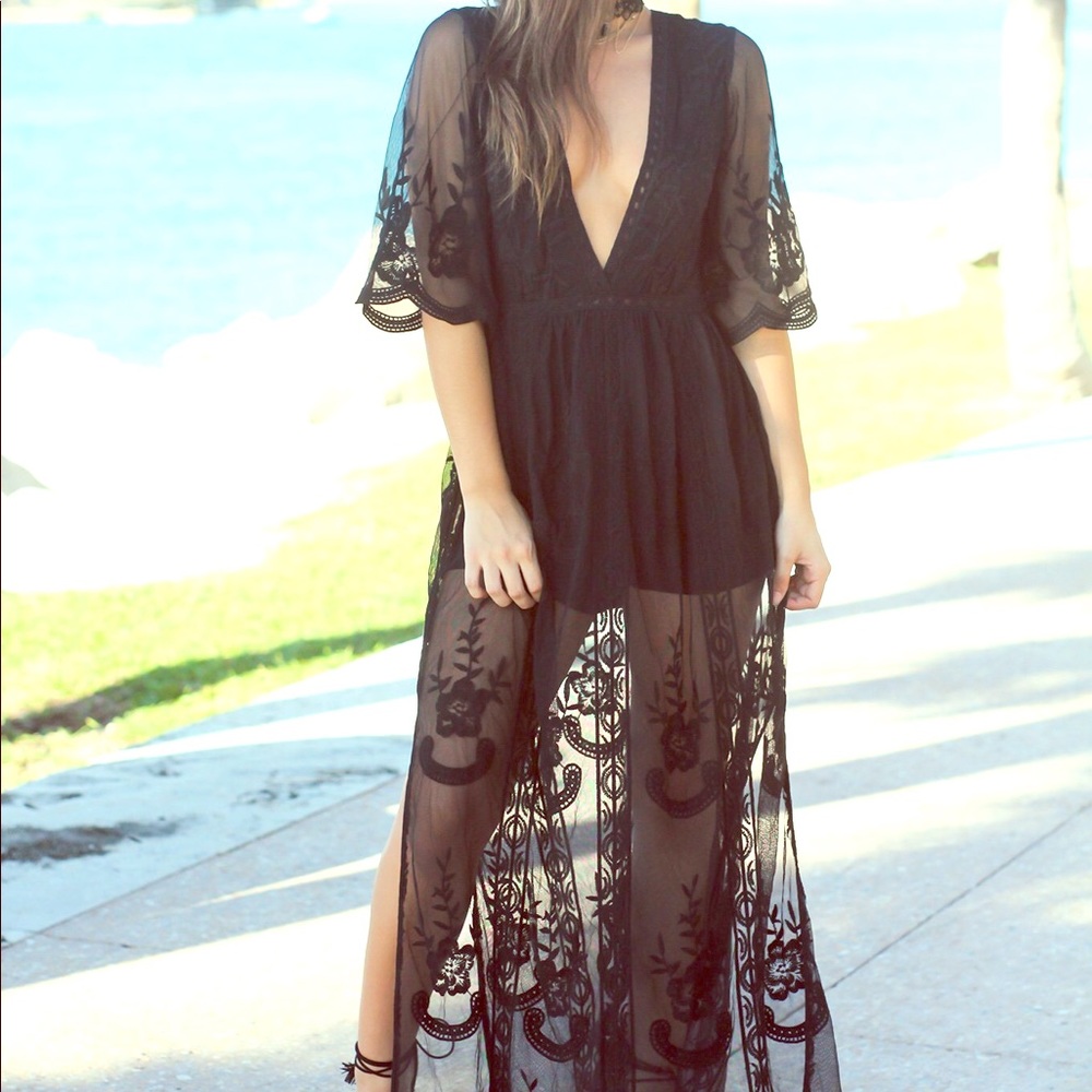 Black Romper with Lace Overlay
